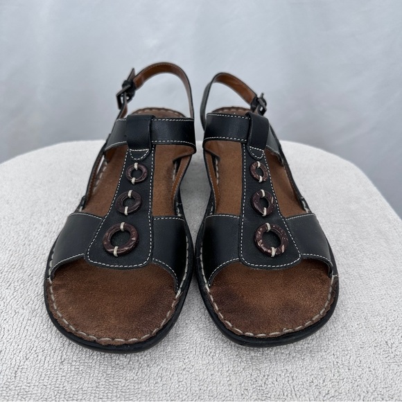 Naturalizer Gisela Leather Sandals 9.5M Black Adjustable Buckle Strap Wedge Heel - Picture 2 of 8